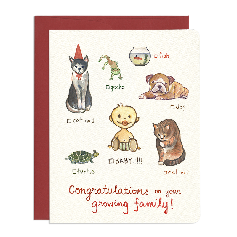 Cat Dog Baby-- Greeting Card