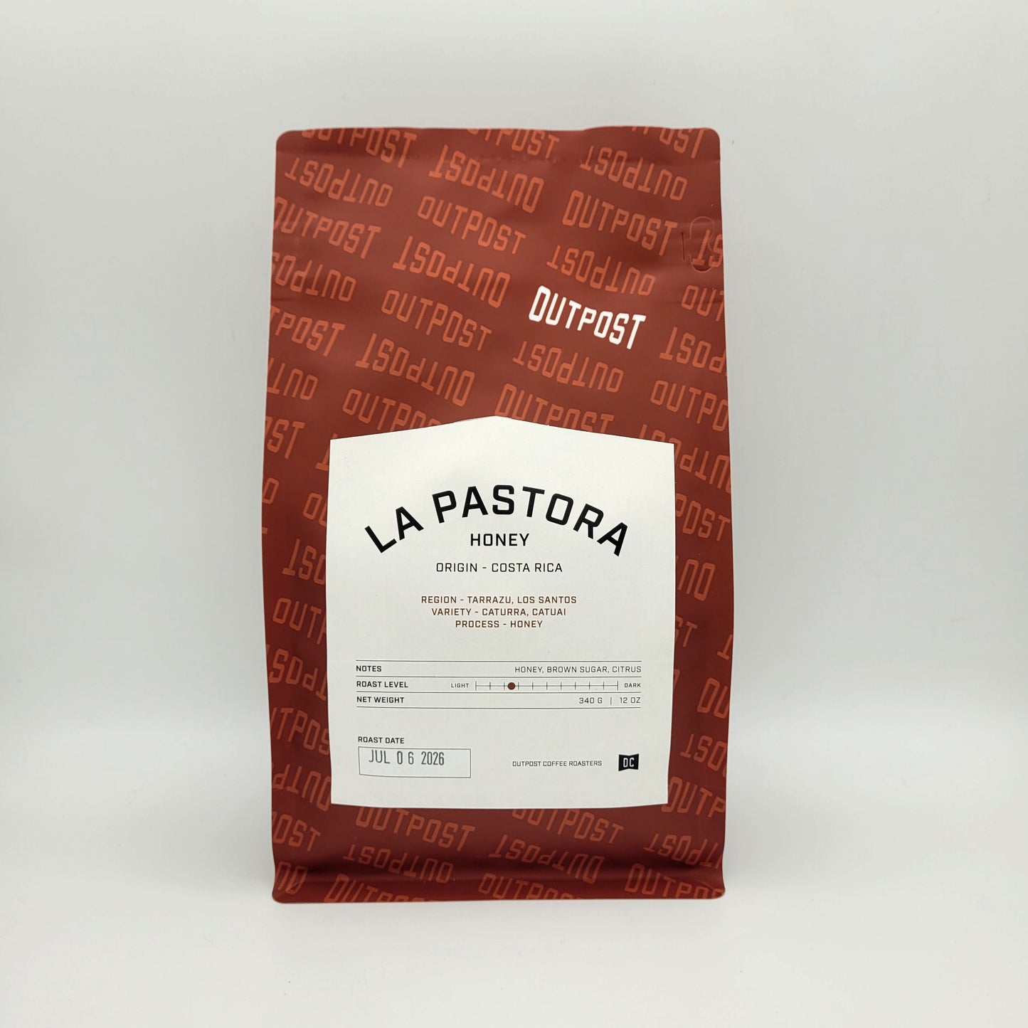 Outpost Red coffee bag on white background
